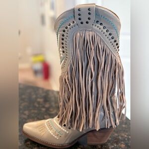 Dingo Gypsy Western Boots Women's 8 White Fringe Embroidered